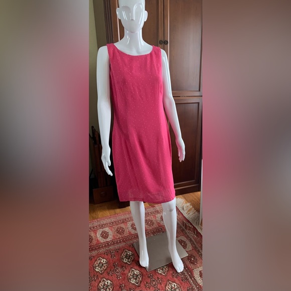 Beautiful fuchsia pink sheer rayon dress with tiny multicolor polka dots size M - Picture 4 of 16